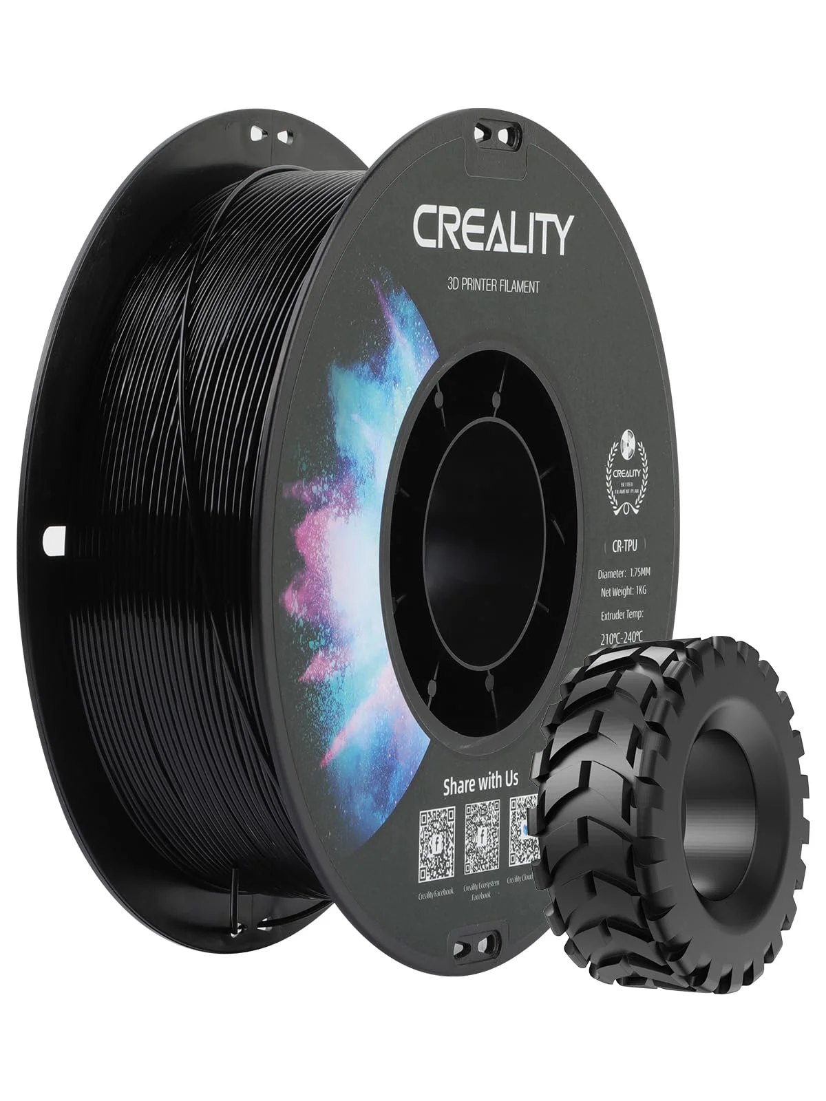 Creality Flexible TPU 3D Printing Filament 1.75mm, 95A, 1kg (Black)