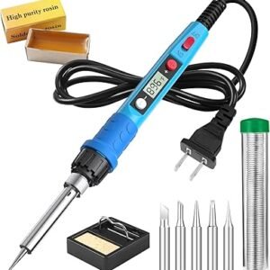 Soldering Iron Kit, 80W 110V LCD Digital Solder Iron Pen with Ceramic Heater, Portable Welding Tools with 5pcs Tips, Stand, Solders Wire, Sponge, Paste, for Metal,Electric Repairs, DIY